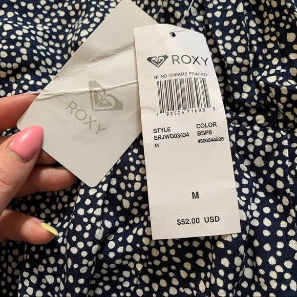 NWT Roxy Blind Dreams Dress Long Flare Sleeve Poka dot V Neck Size Medium - Picture 9 of 15